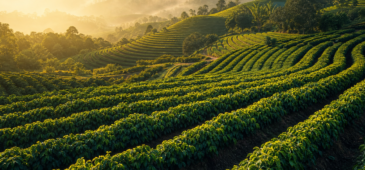 Terraços agrícolas ao amanhecer